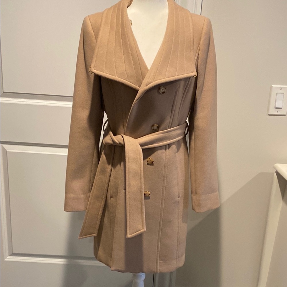 Babaton Tan Trench Coat with Wrap Style and Matching Belt